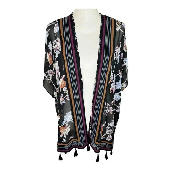 WHBM White House Black Market S/M Scarf Print Tassel‎ Kimono - Picture 1 of 4
